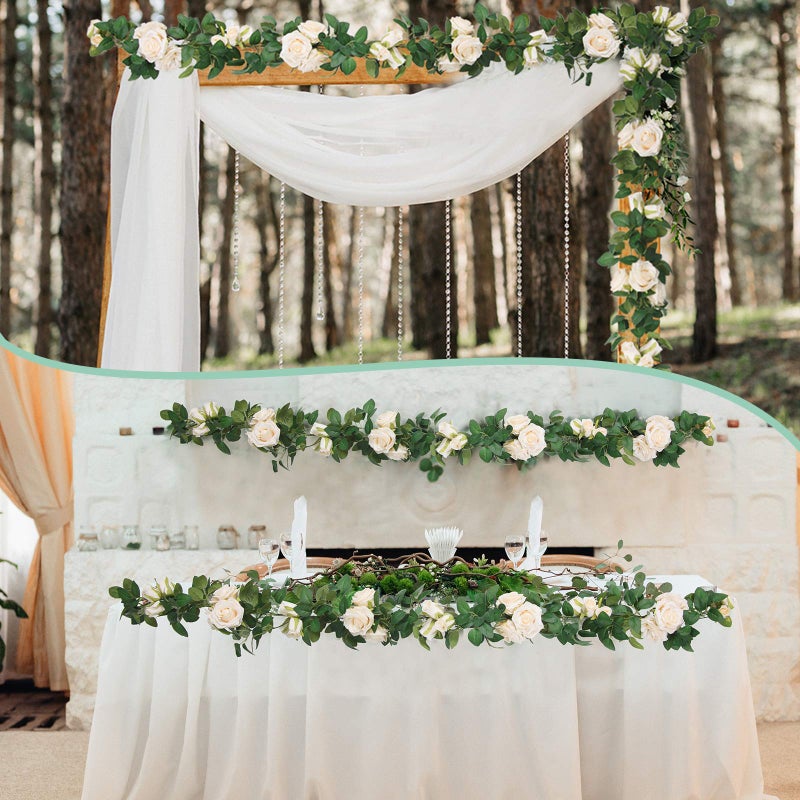 U'Artlines 3 Pack Artificial Champagne Rose Vines Floral Garlands Total 19.5 Ft Fake Vine Silk Flower Garland for Indoor Outdoor Home Wedding Arch Garden Wall Decoration - Image 5
